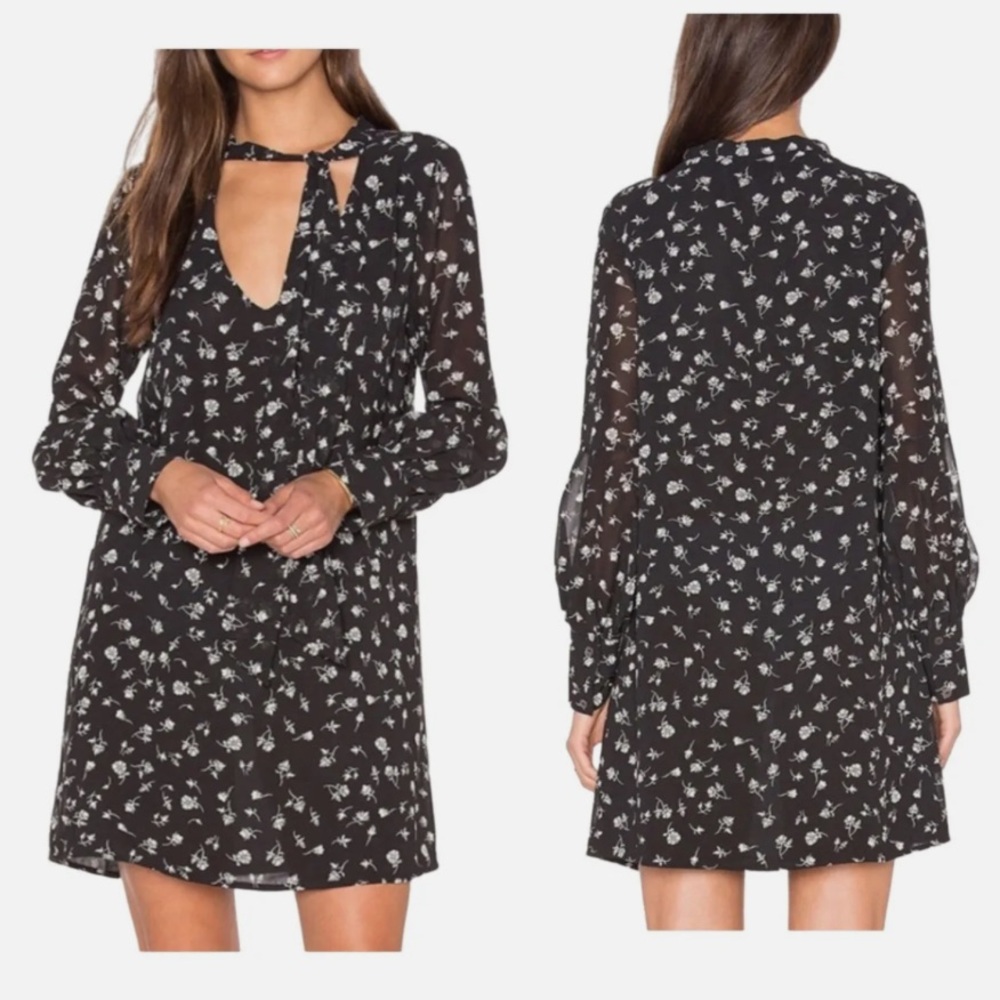 WILDFOX Adore Black & White Floral Print Long Sleeve Dress Size M